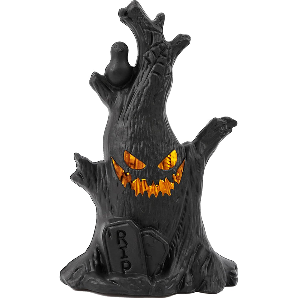 Flickering Halloween Tree - Ghost Face, Raven & Tombstone Decor đť