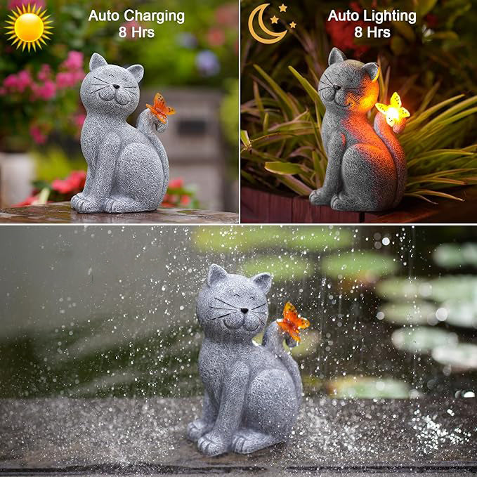 πΌ Handcrafted Solar Garden Cat πΎ β Whimsical Outdoor Decoration
