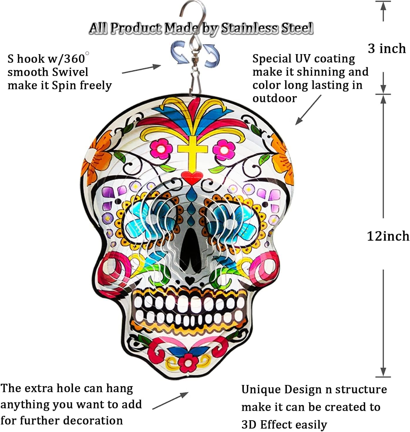 π₯ Summer Sale: 12β³ Sugar Skull Wind Spinner β Metal Garden Ornament ππ¬οΈ