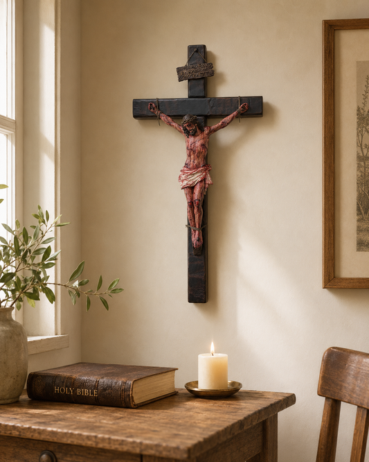 Pre-Blessed Solid Walnut Jesus Crucifix for Home Prayer & Reflection