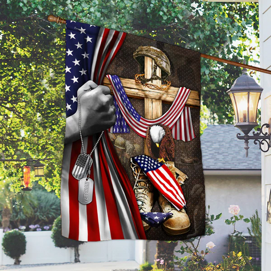 U.S. Veteran Memorial Flag with Christian Cross ✝️