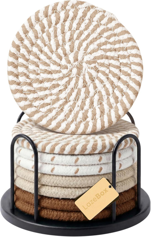 Absorbent Drink Coasters – 8-Piece Set with Holder