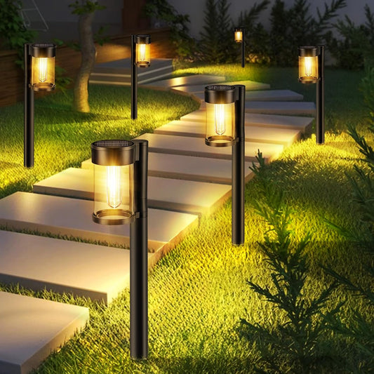 10-Pack Solar Pathway Lights – Metal & Glass, Warm White