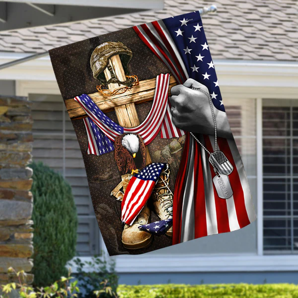 U.S. Veteran Memorial Flag with Christian Cross ✝️