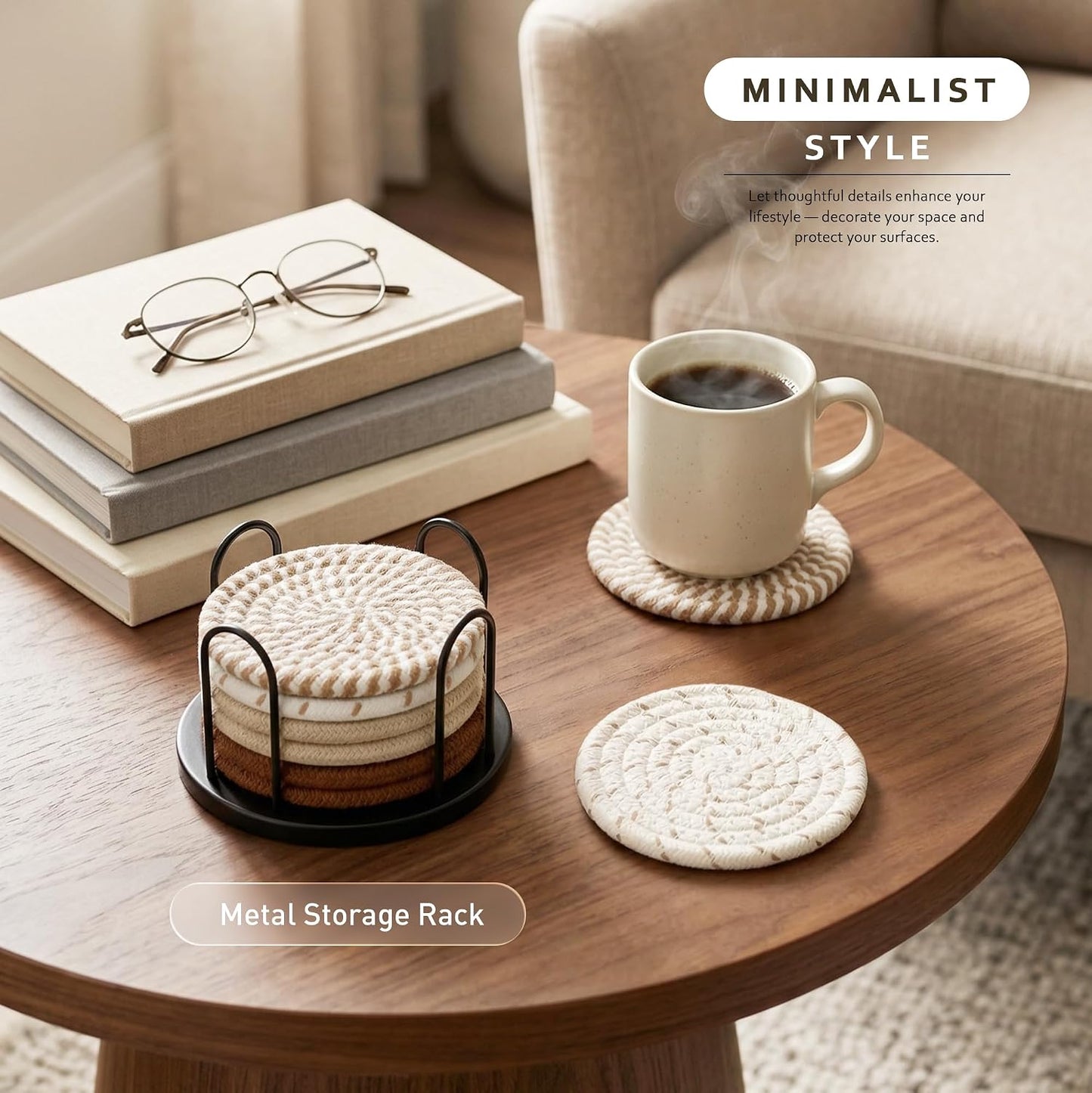 Absorbent Drink Coasters – 8-Piece Set with Holder