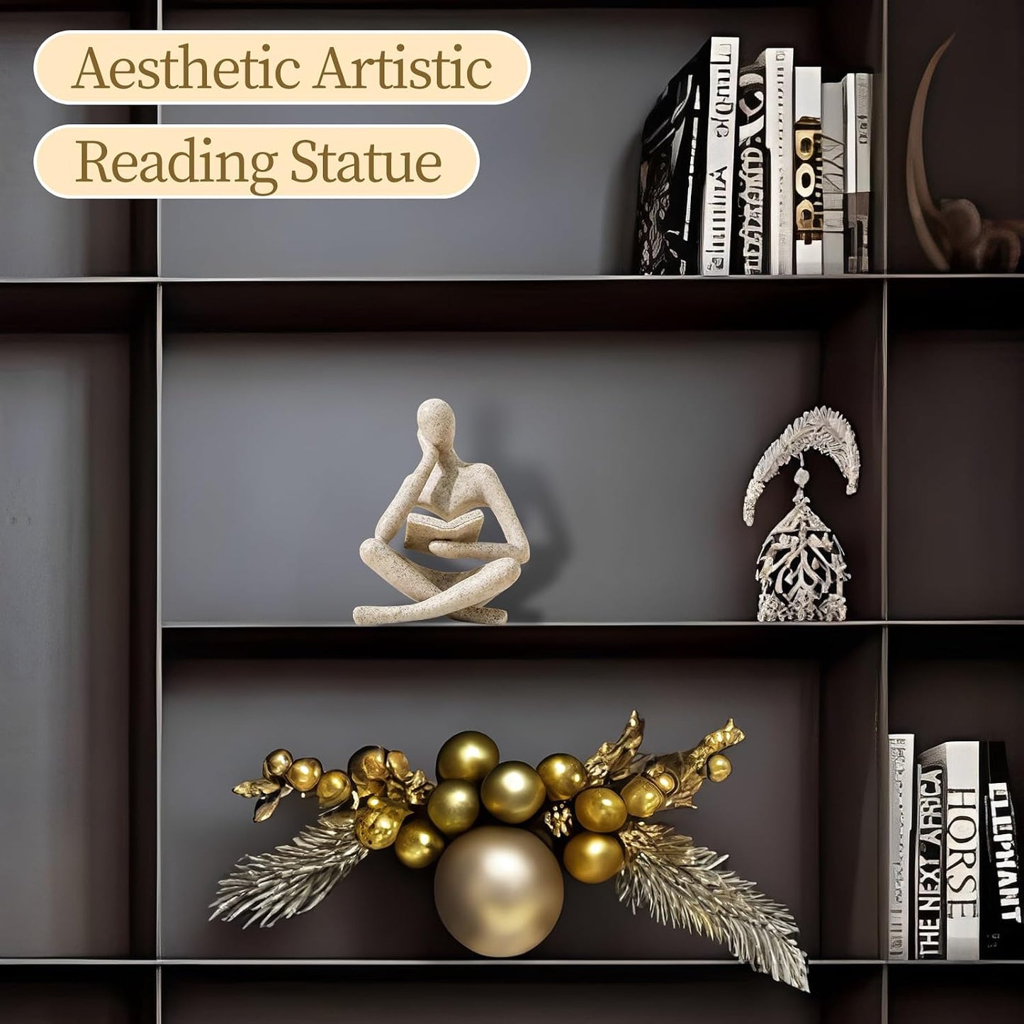 Reading Thinker Statue – Abstract Bookshelf Decor