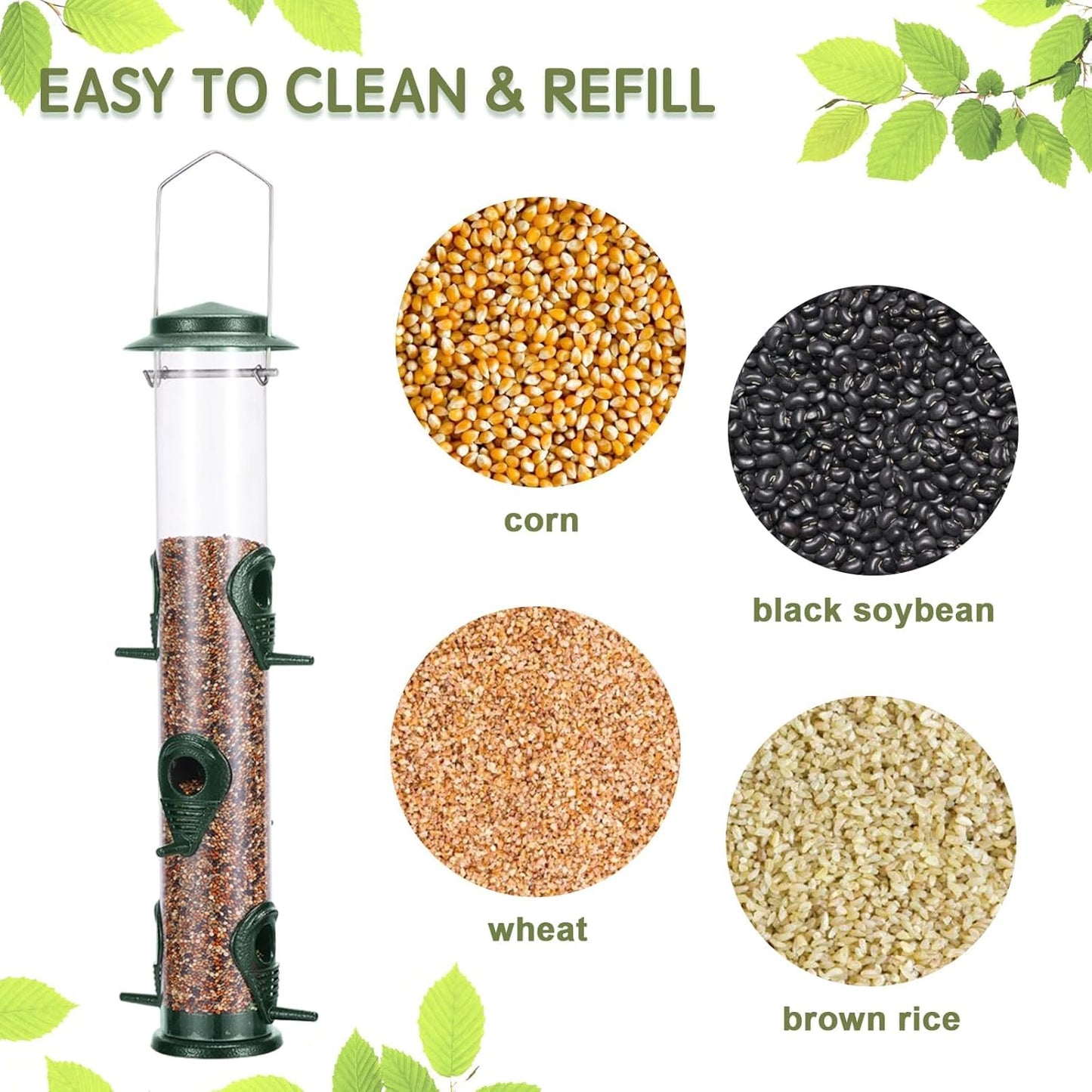 Metal 6-Port Tube Bird Feeder - Aluminum Hanging, Squirrel Proof