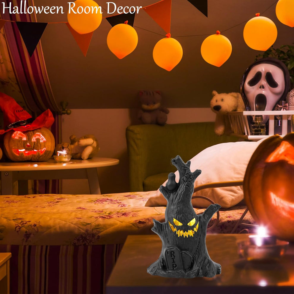 Glowing Halloween Stump Decor - Black Smiling Log with LED Eyes