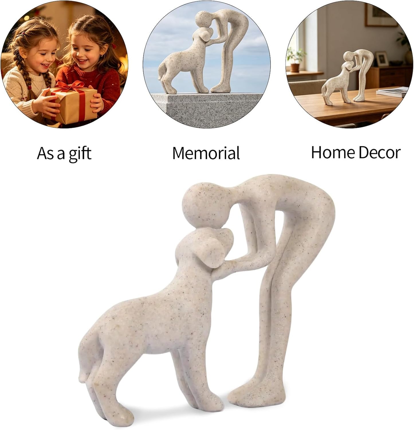 Person & Dog Bond Sculpture – Abstract Pet Lover Figurine