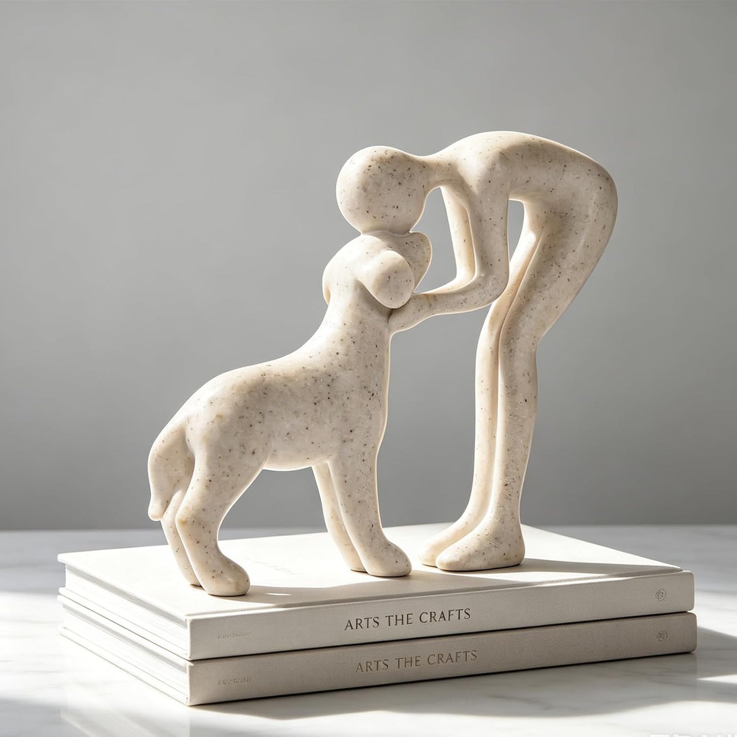 Person & Dog Bond Sculpture – Abstract Pet Lover Figurine