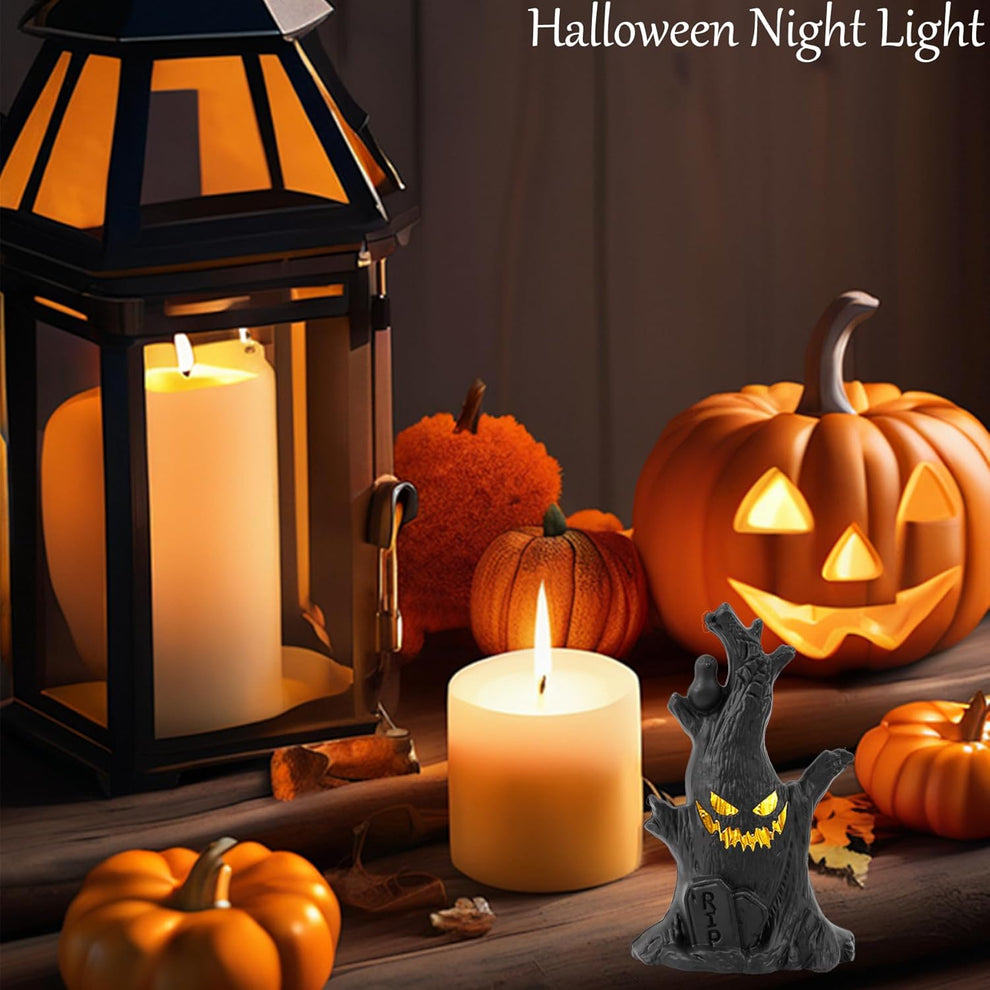 Glowing Halloween Stump Decor - Black Smiling Log with LED Eyes