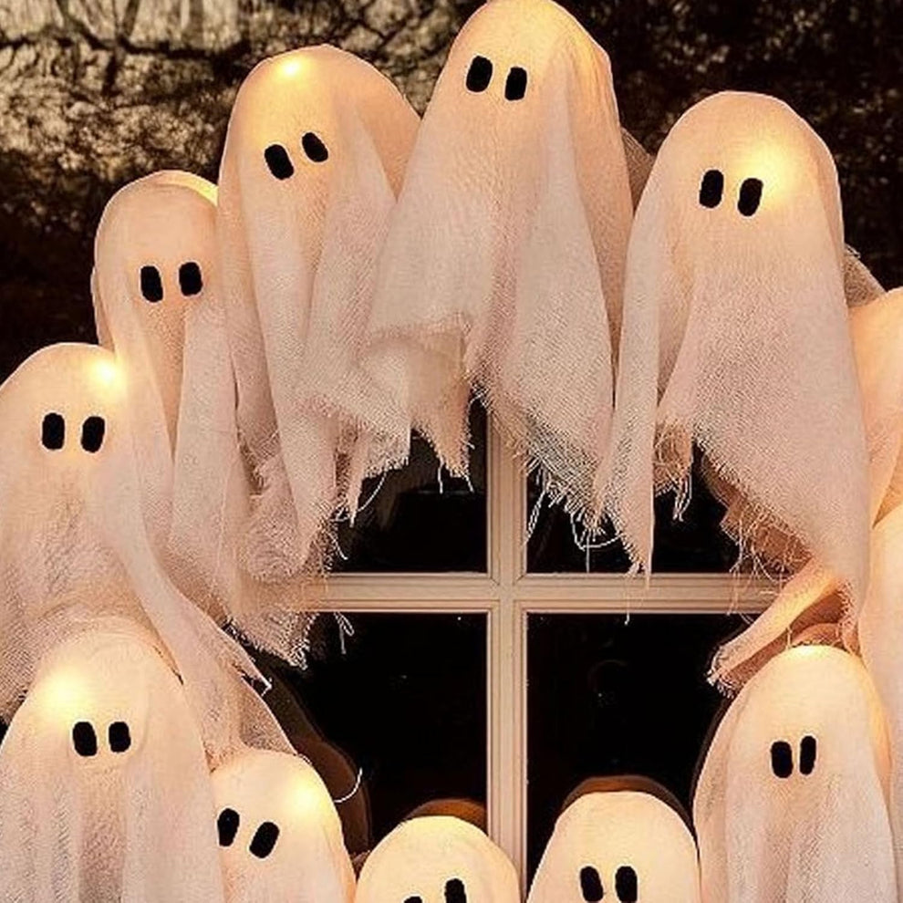 Halloween Vibes Cute Light Ghost Door Wreath