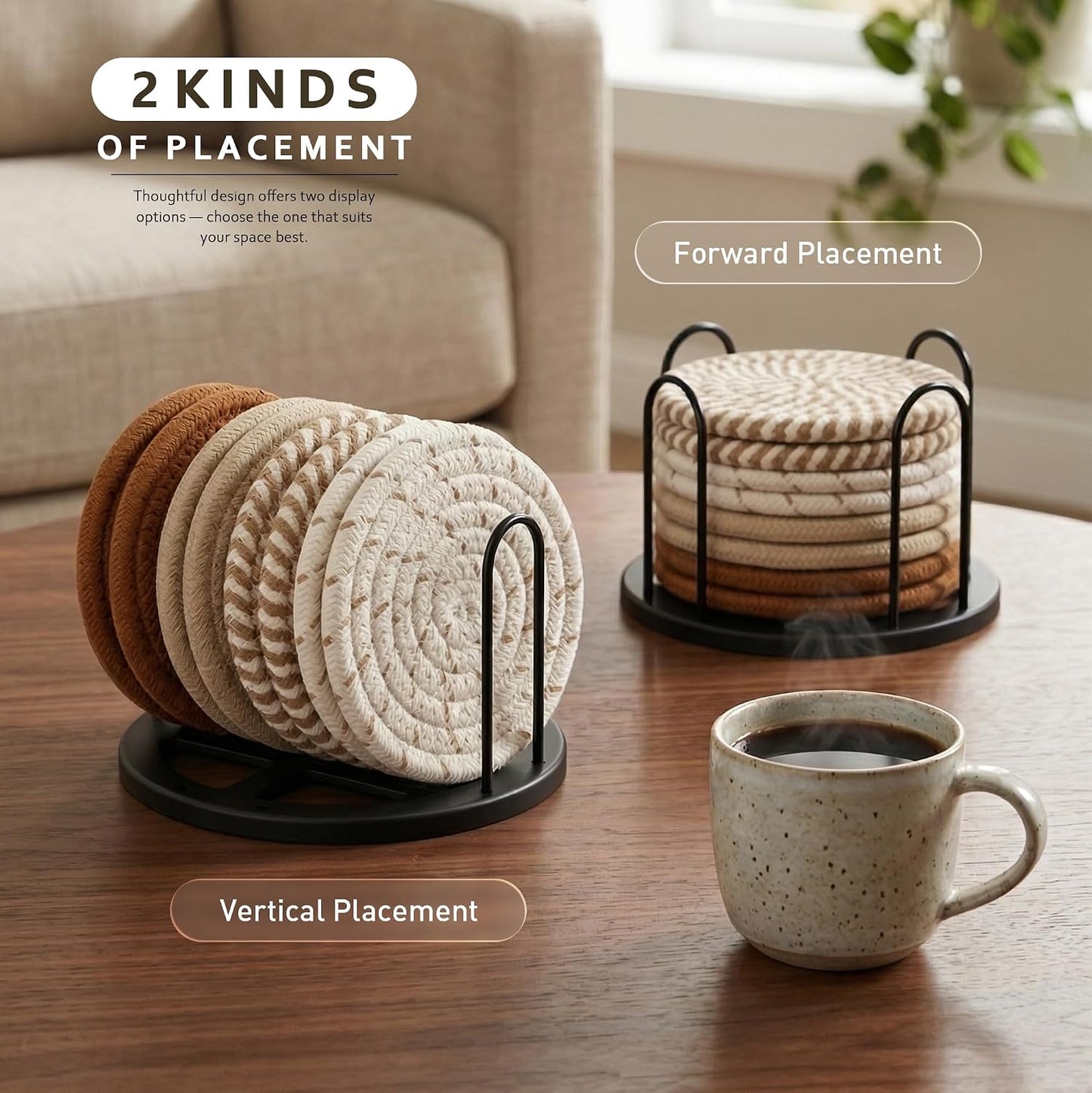 Absorbent Drink Coasters – 8-Piece Set with Holder