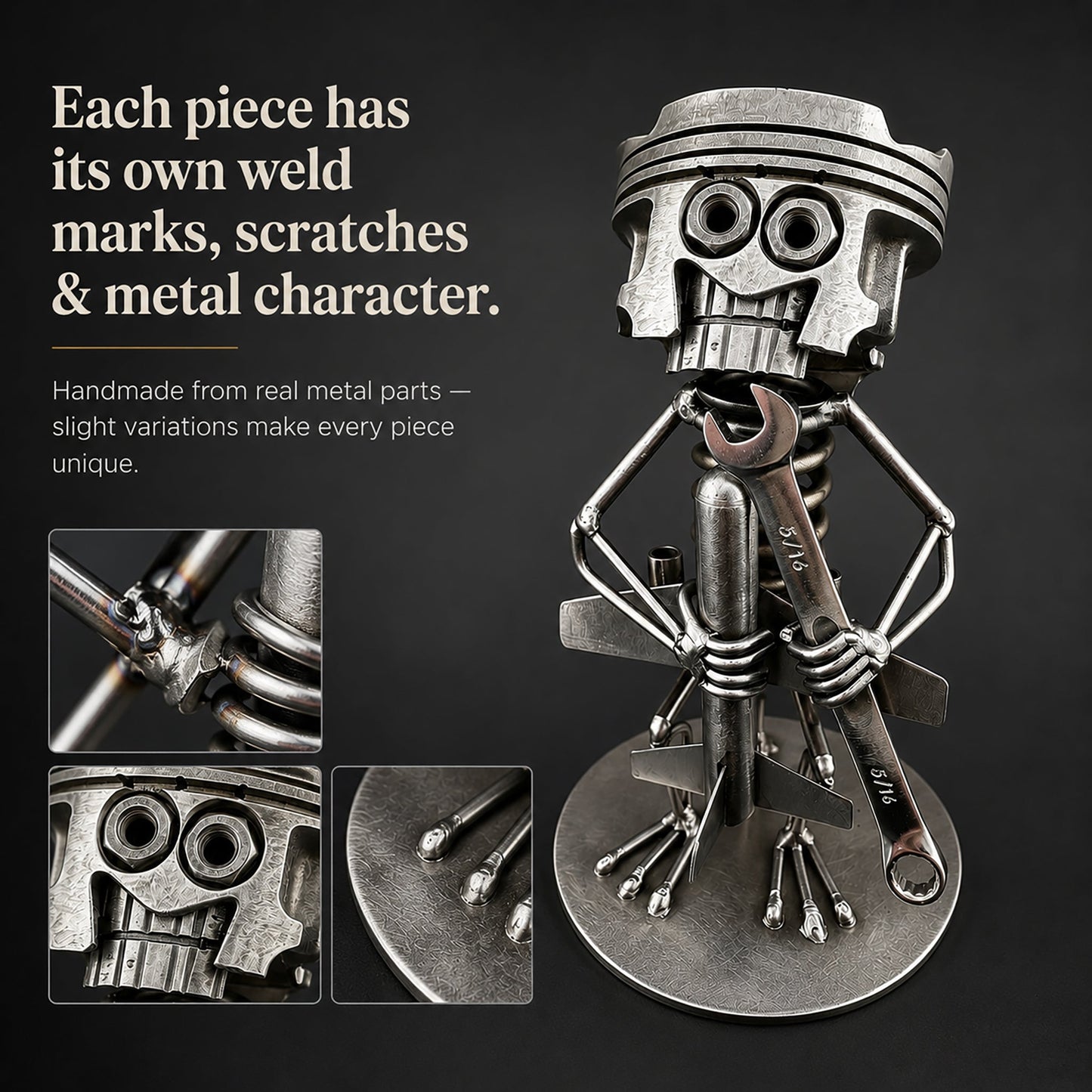 Handmade Piston Robot Sculpture – Built From Real Engine Parts