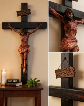 Pre-Blessed Solid Walnut Jesus Crucifix for Home Prayer & Reflection