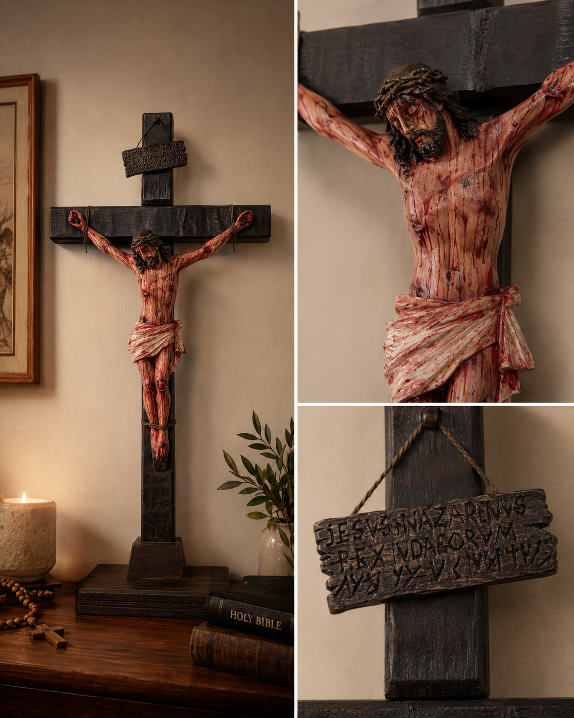 Pre-Blessed Solid Walnut Jesus Crucifix for Home Prayer & Reflection