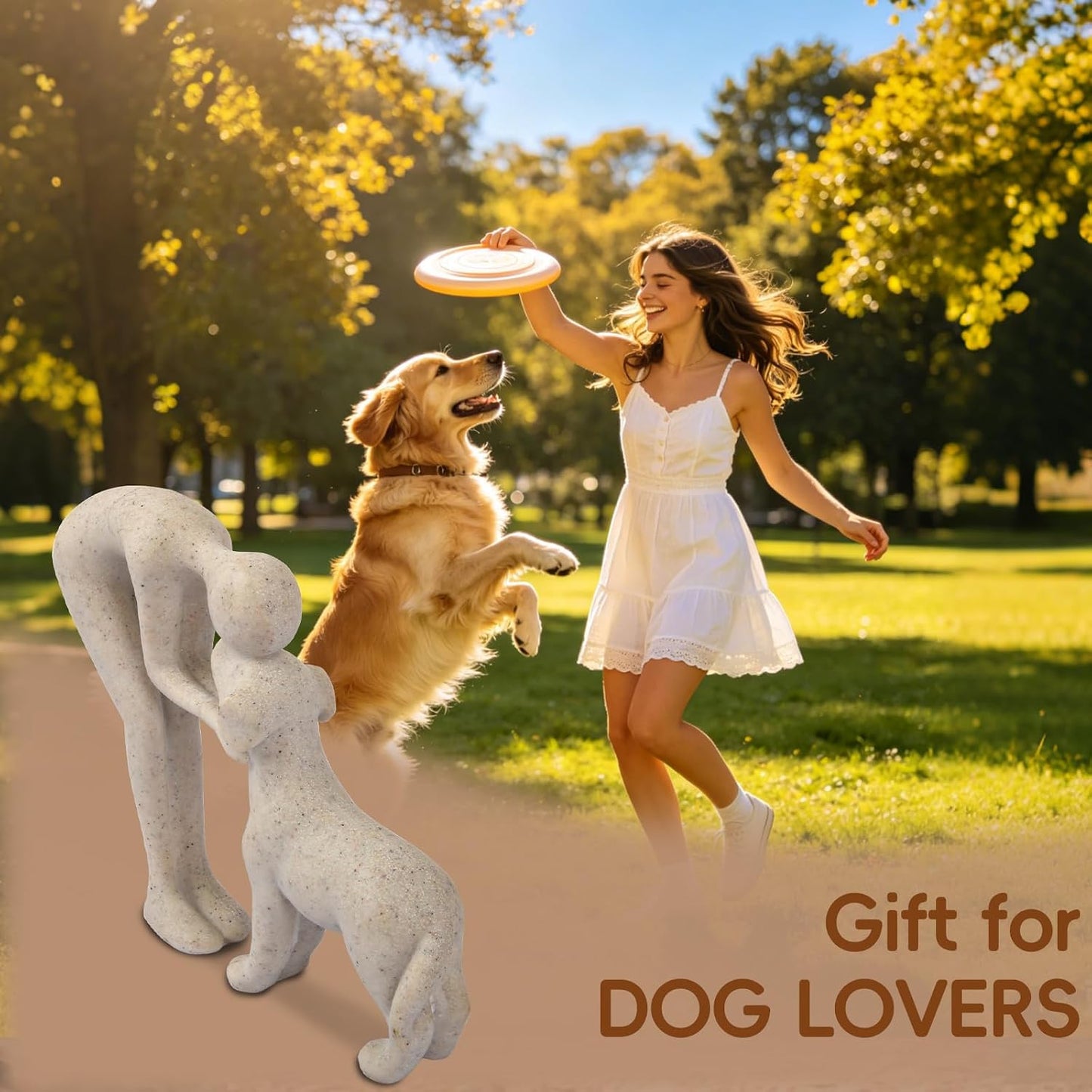 Person & Dog Bond Sculpture – Abstract Pet Lover Figurine
