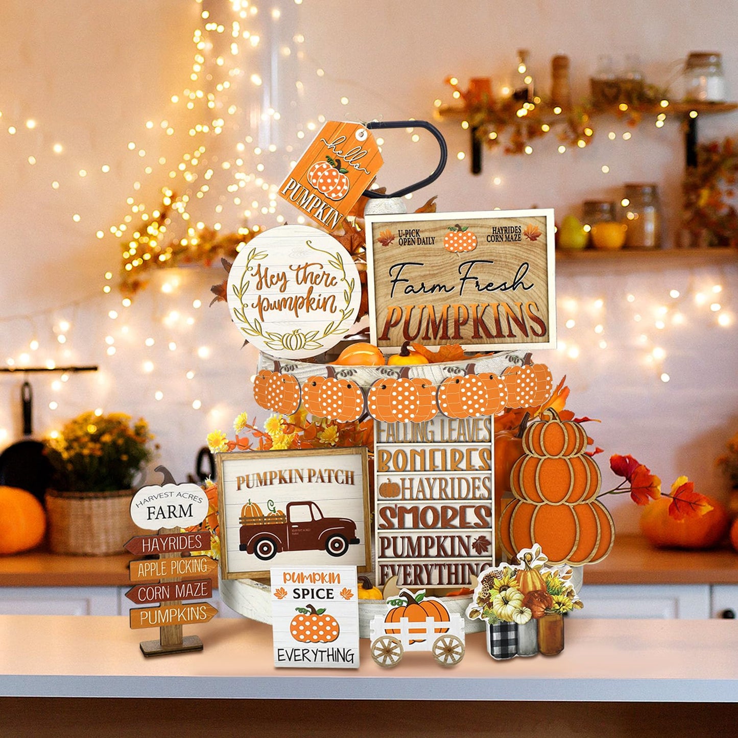 🎃Halloween Tiered Tray Decor Set Cute Halloween Wooden Signs
