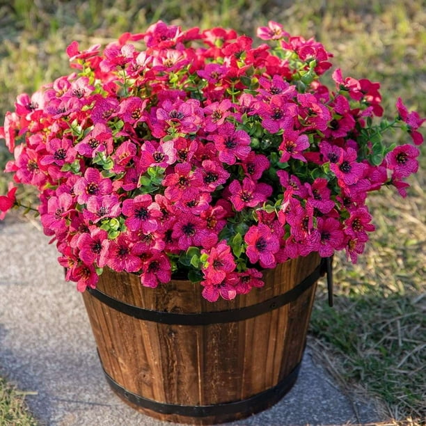 💐12PCS Artificial UV-resistant flowers: suitable for patios, porches and balconies-Rose Red